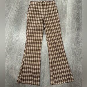 Love on a Hanger Checkered Flare Pants in Brown and Cream
